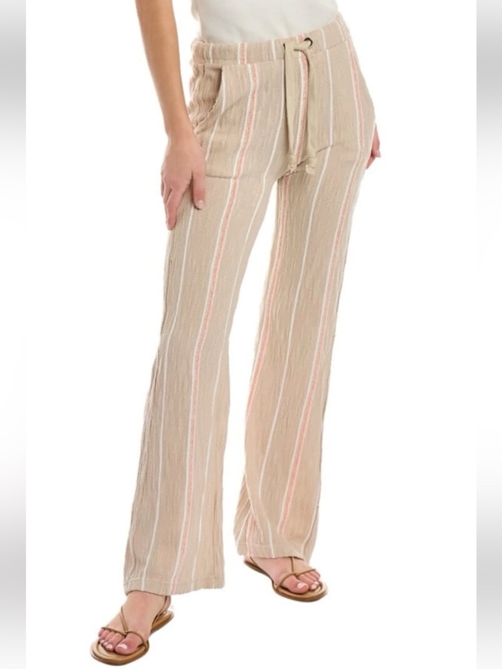 Vintage Havana Beige Knit Pants with Cream and Pink Stripes